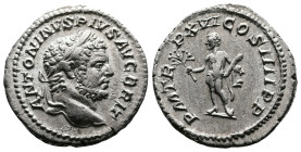 Caracalla, 198-217. AR Denarius (19.1 mm, 2.99 g.), Rome mint, AD 213. ANTONINVS PIVS AVG BRIT, laureate head of Caracalla to right. Rev. PM TR P XVI ...