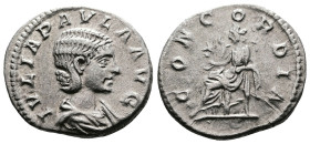 Julia Paula, wife of Elagabalus, 219-220. AR Denarius (18.9 mm, 3.85 g.), Rome mint. AD 220. IVLIA PAVLA AVG, draped bust of Julia Paula to right. Rev...