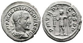 Maximinus I Thrax, 235-238. AR Denarius (19.9 mm, 2.90 g.), Rome mint, AD 236. IMP MAXIMINVS PIVS AVG, laureate, draped and cuirassed bust of Maximinu...