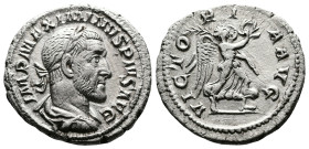 Maximinus I Thrax, 235-238. AR Denarius (19.6 mm, 3.99 g.), Rome mint. IMP MAXIMINVS PIVS AVG, laureate, draped and cuirassed bust right / VICTORIA AV...