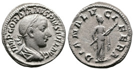 Gordian III, 238-244. AR Denarius (19.2 mm, 2.79 g.), Rome mint, struck 241-2 AD. IMP GORDIANVS PIVS FEL AVG, laureate, draped and cuirassed bust righ...