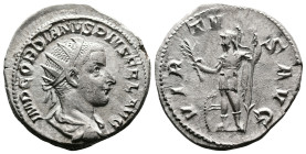 Gordian III, 238-244. AR Antoninianus (21.9 mm, 4.64 g.), Rome mint, 240 AD. IMP GORDIANVS PIVS FEL AVG, radiate, draped, and cuirassed bust of Gordia...