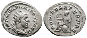 Philip I, 244-249. AR Antoninianus (24.6 mm, 3.99 g.), Rome mint, AD 244-247. IMP M IVL PHILIPPVS AVG, radiate, draped and cuirassed bust of Philippus...