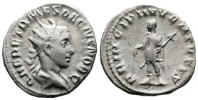 Herennius Etruscus, as Caesar, 250-251. AR Antoninianus (30.9 mm, 4.84 g.), Rome mint. Q HER ETR MES DECIVS NOB C, radiate and cuirassed bust to right...