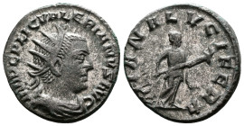 Valerian I, 253-260. Billon Antoninianus (20.4 mm, 4.26 g.), Rome mint. IMP C P LIC VALERIANVS AVG, radiate, draped, and cuirassed bust of Valerian to...