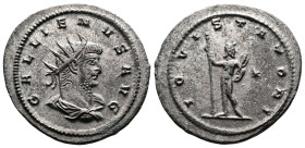 Gallien, 253-268. Silvered Bronze Antoninianus (23.3 mm, 3.61 g.), Antioch mint. GALLIENVS AVG, radiate, draped bust of Gallienus to right. Rev. IOVI ...