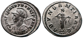 Probus, 276-282. Silvered Bronze Antoninianus (24.4 mm, 3.37 g.), Lugdunum mint, 5th emission, AD 277-278. IMP C M AVR PROBVS AVG, radiate, helmeted a...