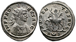 Probus, 276-282. Silvered Bronze Antoninianus (21.3 mm, 4.14 g.), Rome, 4th emission, 7th officina, AD 279. IMP PROBVS AVG, radiate and cuirassed bust...