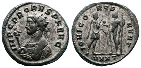 Probus, 276-282. Silvered Bronze Antoninianus (23.7 mm, 3.52 g.), Ticinum mint, 3rd emission, 5th officina, AD 277-278. IMP C PROBVS P F AVG, radiate ...