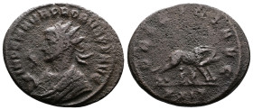 Probus, 276-282. Bronze Antoninianus (22.6 mm, 4.05 g.), Siscia mint, AD 277. IMP C M AVR PROBVS P F AVG, radiate and mantled bust to left, holding ea...
