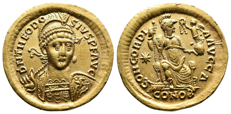 Theodosius II, 402-450 AD. Gold Solidus (21 mm, 4,38 g.). Constantinopolis, 408-...