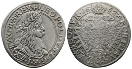Leopold I "Hogmou''. 1657-1705. AR 15 Kreuzer (29 mm, 5,18 g.). 1662, Vienna. LEOPOLDVS · D · G · R · I · S -- A · G · H · B · REX // XV (denomination...