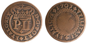 D.Pedro II - X Réis 1703, Grinalda Invertida
D.Pedro II - X Réis 1703, Grinalda Invertida, MBC-, A.G::17.07, 12,43gr