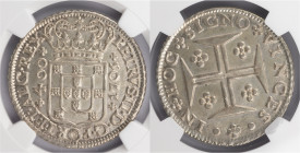D.Pedro II - Cruzado (400 Réis) 1705
D.Pedro II - Cruzado (400 Réis) 1705, NGC MS62, Excelente Estado de Conservação, A.G:79.06, 54,26gr