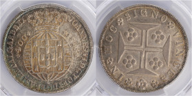 D.João VI - Cruzado (400 Réis) 1823, Coroa Alta
D.João VI - Cruzado (400 Réis) 1823, Coroa Alta, PCGS AU58, A.G:12.16, 41,41gr