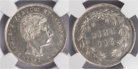 D.Pedro V - 200 Réis 1861, Rara
D.Pedro V - 200 Réis 1861,Rara, NGC MS62, Excelente Estado de Conservação, A.G:05.03