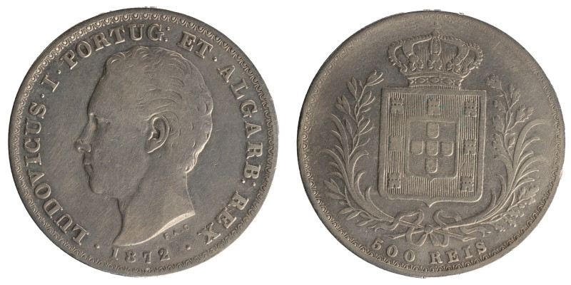 D.Luis I - 500 Réis 1872
D.Luis I - 500 Réis 1872, MBC-, A.G:12.10, 12,16gr