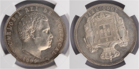 D.Carlos I - 1000 Réis 1899
D.Carlos I - 1000 Réis 1899, NGC MS61, Excelente Estado de Conservação, A.G:13.01