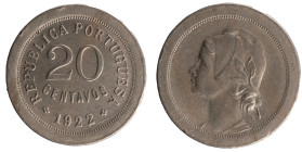 República Portuguesa - 20 Centavos 1922
República Portuguesa - 20 Centavos 1922, Bela, A.G:13.05, 6,04gr