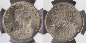 República Portuguesa - 50 Centavos 1927
República Portuguesa - 50 Centavos 1927, NGC MS66, Excelente Estado de Conservação, A.G:20.01