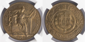 República Portuguesa - 1 Escudo 1924
República Portuguesa - 1 Escudo 1924, NGC MS64 Doubled Die Reverse, A.G:24.01