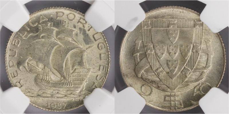 República Portuguesa - 2$50 1937
República Portuguesa - 2$50 1937, NGC MS65, Ex...