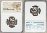 CAMPANIA. Cales. Ca. 265-240 BC. AR didrachm (22mm, 7.21 gm, 5h). NGC VF 5/5 - 3/5, Fine Style. Head of Athena right, wearing crested Apulo-Corinthian...