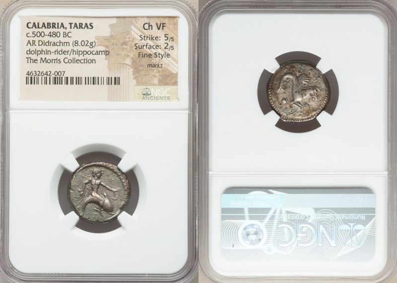CALABRIA. Tarentum. Ca. 500-480 BC. AR stater or didrachm (19mm, 8.02 gm, 9h). N...