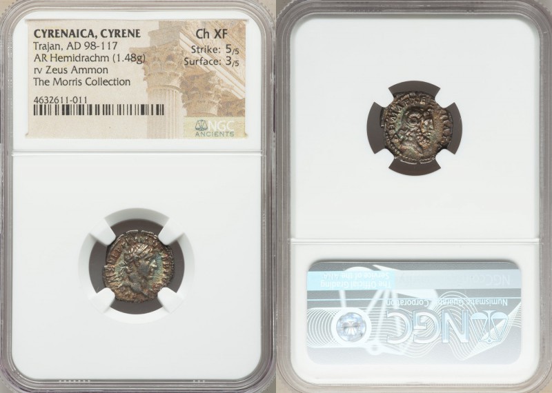 CYRENAICA. Cyrene. Trajan (AD 98-117). AR hemidrachm (16mm, 1.48 gm, 7h). NGC Ch...