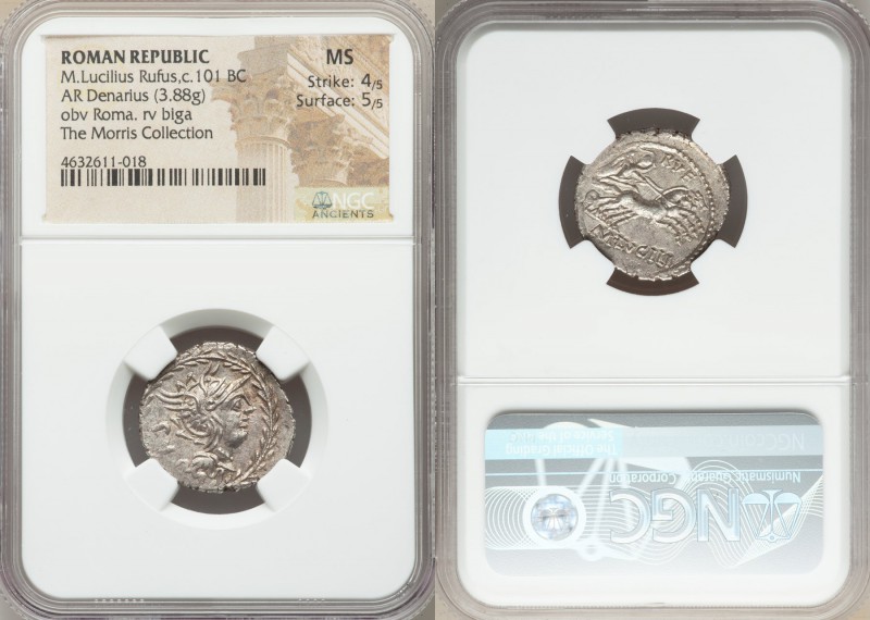 M. Lucilius Rufus (101 BC). AR denarius (21mm, 3.88 gm, 7h). NGC MS 4/5 - 5/5. R...