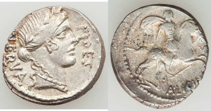 A. Licinius Nerva (47 BC). AR denarius (17mm, 3.53 gm, 10h). About XF, roughness...