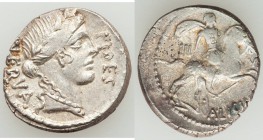 A. Licinius Nerva (47 BC). AR denarius (17mm, 3.53 gm, 10h). About XF, roughness. Rome. NERVA behind, FIDES before, laureate head of Fides right / A L...