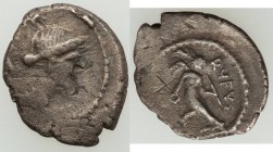Mn. Cordius Rufus (ca. 46 BC). AR sestertius (13mm, 0.78 gm, 9h). NGC (photo-certificate) Choice Fine 3/5 - 2/5, bankers mark, graffito. Rome. MN (lig...