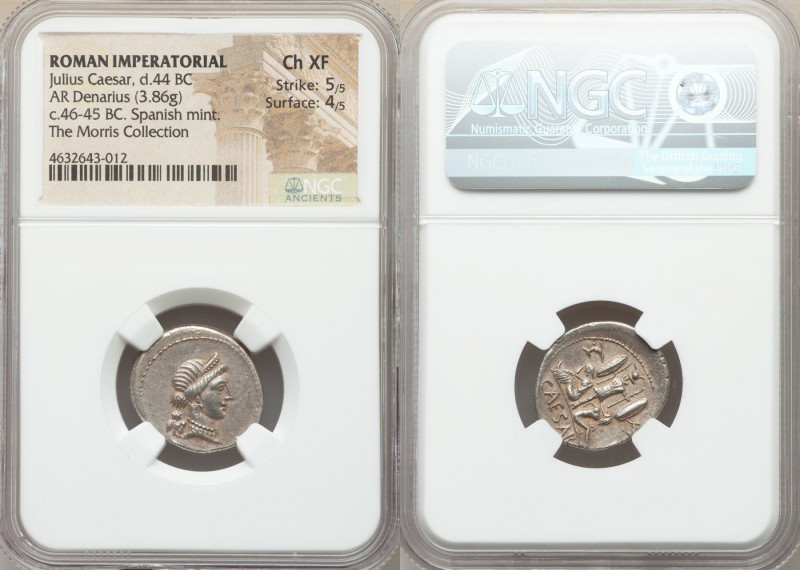 Julius Caesar, as Dictator (49-44 BC). AR denarius (20mm, 3.86 gm, 2h). NGC Choi...