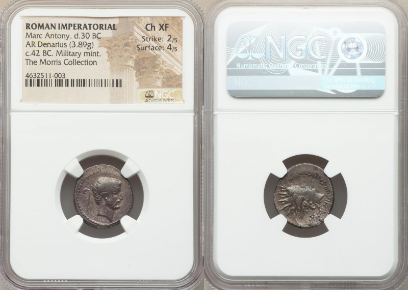 Marc Antony, as Triumvir (43-30 BC). AR denarius (18mm, 3.89 gm, 9h). NGC Choice...