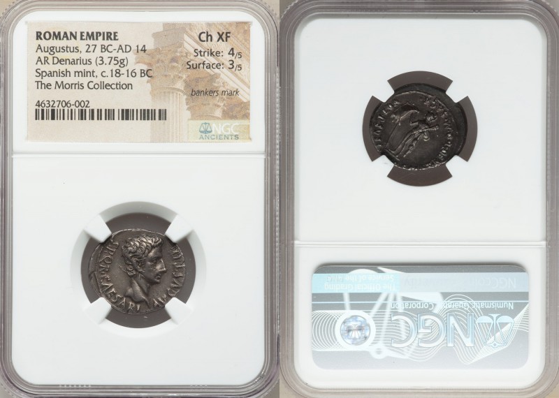 Augustus (27 BC-AD 14). AR denarius (20mm, 3.75 gm, 7h). NGC Choice XF 4/5 - 3/5...