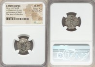 Nero (AD 54-68). AR denarius (18mm, 3.44 gm, 6h). NGC Choice VF 4/5 - 5/5. Rome, ca. AD 64-65. NERO-CAESAR, laureate head of Nero right / AVGVSTVS-GER...