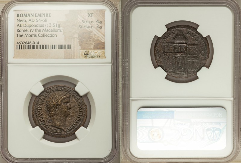 Nero (AD 54-68). AE dupondius (27mm, 13.51 gm, 6h). NGC XF 4/5 - 3/5. Rome, ca. ...