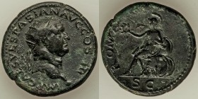 Vespasian (AD 69-79). AE dupondius (29mm, 14.47 gm, 6h). XF. Rome, AD 71. IMP CAES VESPASIAN AVG COS III, radiate head of Vespasian right / ROMA, Roma...