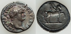 Domitian, as Caesar (AD 81-96). AR denarius (19mm, 3.06 gm, 5h). Good VF. Rome, AD 76. CAESAR AVG F - DOMITIANVS, laureate head of Domitian right / CO...