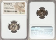 Trajan (AD 98-117). AR denarius (19mm, 3.53 gm, 6h). NGC Choice AU 5/5 - 3/5, Fine Style. Rome, AD 114-117. IMP CAES NER TRAIAN OPTIM AVG GER DAC PART...