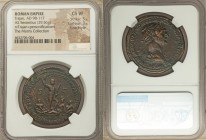 Trajan (AD 98-117). AE sestertius (35mm, 29.56 gm, 6h). NGC Choice VF 5/5 - 3/5, Fine Style. Rome, AD 116-117. IMP CAES NER TRAIANO OPTIMO AVG GER DAC...