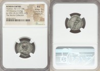 Hadrian (AD 117-138). AR denarius (19mm, 3.23 gm, 7h). NGC AU 5/5 - 4/5, Fine Style. Rome, AD 117. IMP CAES TRAIAN HADRIANO AVG DIVI TRA, laureate and...