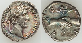 Antoninus Pius (AD 138-161). AR denarius (16mm, 3.18 gm, 7h). AU. Rome, AD 145-147. ANTONINVS - AVG PIVS P P, laureate head right / C-OS II-II, claspe...