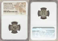 Diva Faustina Senior (AD 138-140/1). AR denarius (18mm, 3.31 gm, 6h). NGC AU 4/5 - 4/5. Rome, after AD 141. DIVA-FAVSTINA, draped bust of Diva Faustin...
