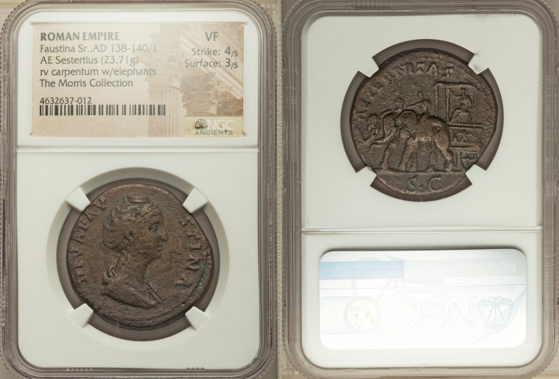 Diva Faustina Senior (AD 138-140/1). AE sestertius (32mm, 23.71 gm, 6h). NGC VF ...