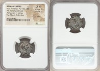 Marcus Aurelius, as Caesar (AD 161-180). AR denarius (19mm, 2.52 gm, 5h). NGC Choice XF 5/5 - 3/5, marks. Rome, AD 158-159. AVRELIVS-CAES AVG P II F, ...