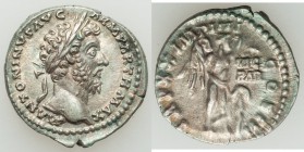 Marcus Aurelius, as Augustus (AD 161-180). AR denarius (19mm, 3.56 gm, 6h). XF. Rome, AD 166. M ANTONINVS AVG-ARM PARTH MAX, laureate head of Marcus A...