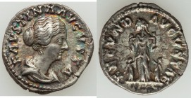 Faustina Junior (AD 147-175/6) AR denarius (17mm, 3.34 gm, 6h). About XF. Rome, AD 161-164. FAVSTINA AVGVSTA, draped bust right / FECVND - AVGVSTAE, F...