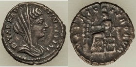 Diva Faustina Junior (AD 147-175/6). AR denarius (19mm, 3.33 gm, 6h). About XF. Rome, ca. AD 176-180. DIVAE FAV-STINAE PIAE, veiled, draped bust of Di...